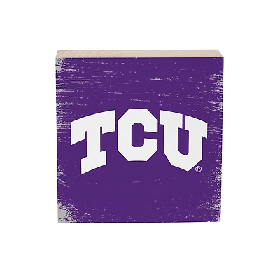 TCU Horned Frogs 6" Square Fan Chant Wood Block Shelf Sign