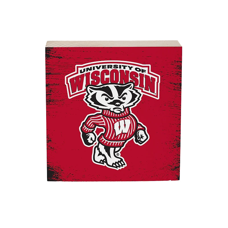 Wisconsin Badgers 6" Square Fan Chant Wood Block Shelf Sign