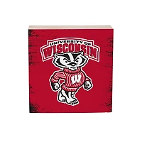 Wisconsin Badgers 6" Square Fan Chant Wood Block Shelf Sign
