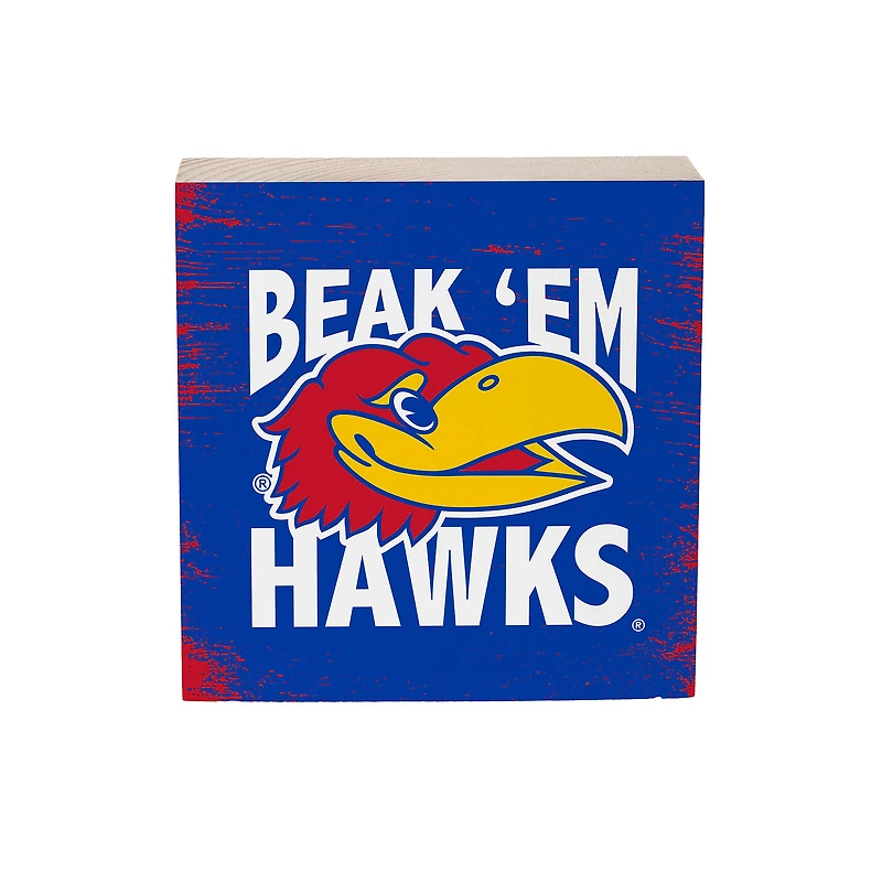 Kansas Jayhawks 6" Square Fan Chant Wood Block Shelf Sign