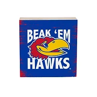 Kansas Jayhawks 6" Square Fan Chant Wood Block Shelf Sign