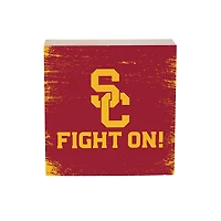 USC Trojans 6" Square Fan Chant Wood Block Shelf Sign