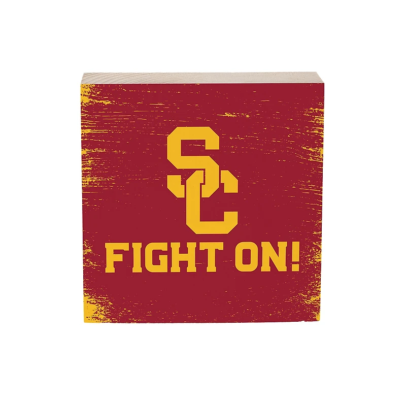 USC Trojans 6" Square Fan Chant Wood Block Shelf Sign