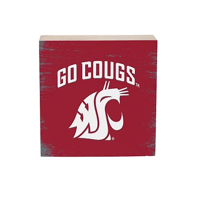 Washington State Cougars 6" Square Fan Chant Wood Block Shelf Sign