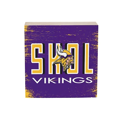 Minnesota Vikings 6" Square Fan Chant Wood Block Shelf Sign