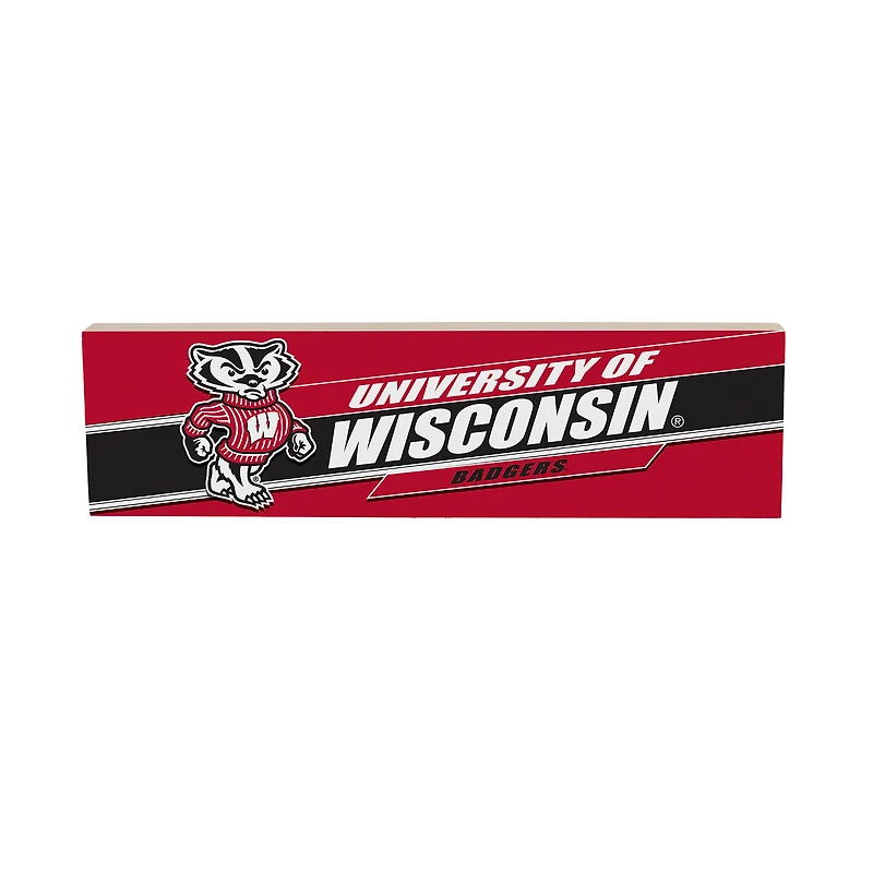 Wisconsin Badgers 5" x 18" Shadow Logo Wood Mantle Sign