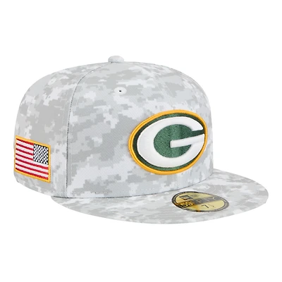 Men's New Era  White Green Bay Packers 2025 Salute to Service Fan Pack 59FIFTY Fitted Hat