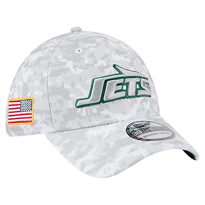Men's New Era White New York Jets 2025 Salute to Service Digital Camo Fan Pack 39THIRTY Flex Hat
