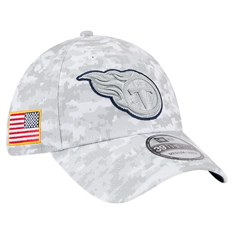 Men's New Era  White Tennessee Titans 2025 Salute to Service Digital Camo Fan Pack 39THIRTY Flex Hat