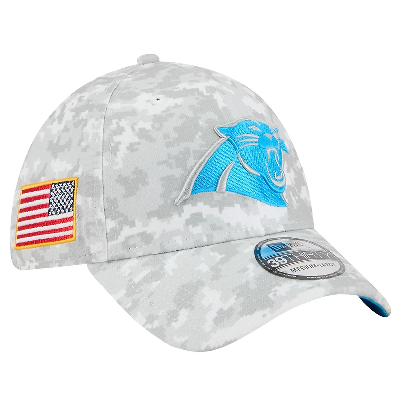Men's New Era  White Carolina Panthers 2025 Salute to Service Digital Camo Fan Pack 39THIRTY Flex Hat
