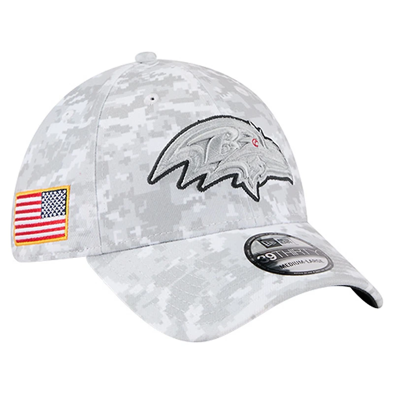 Men's New Era White Baltimore Ravens 2025 Salute to Service Digital Camo Fan Pack 39THIRTY Flex Hat