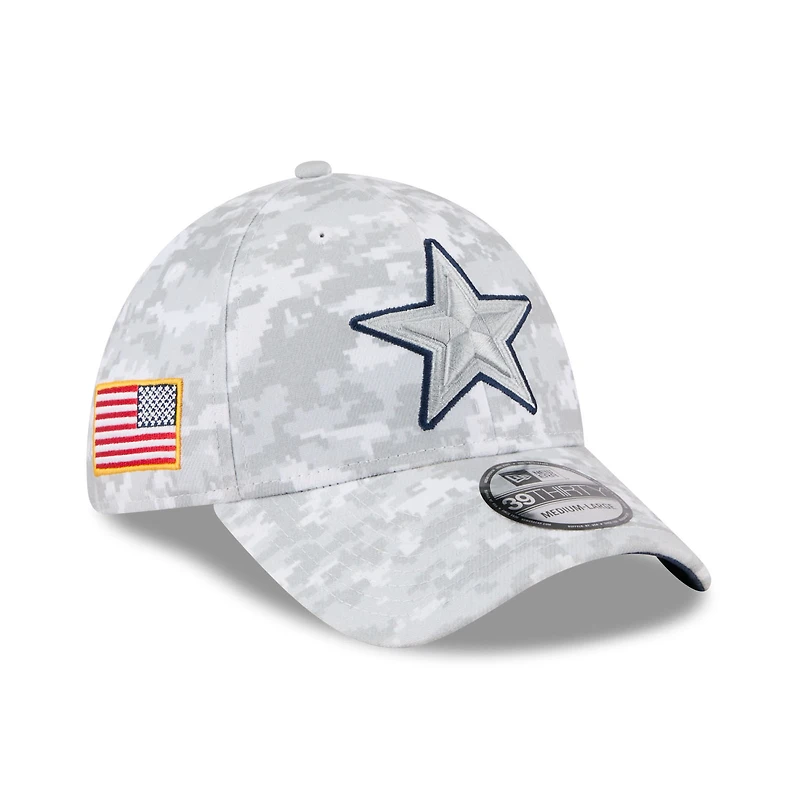 Men's New Era White Dallas Cowboys 2025 Salute to Service Digital Camo Fan Pack 39THIRTY Flex Hat