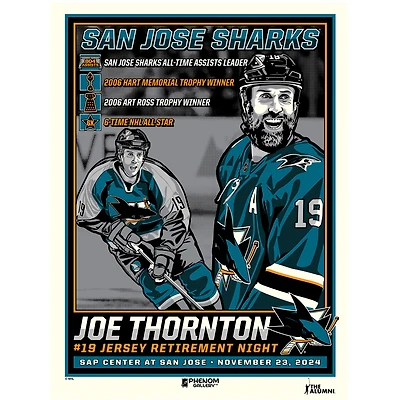 Phenom Gallery Joe Thornton San Jose Sharks Jersey Retirement 18" x 24" Serigraph