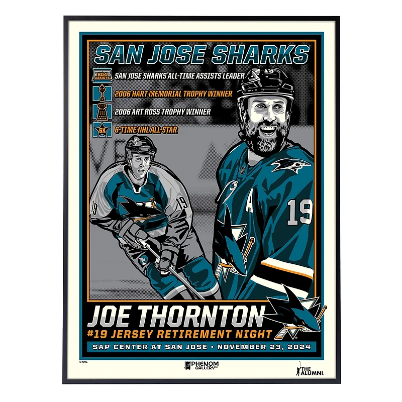 Phenom Gallery Joe Thornton San Jose Sharks Jersey Retirement 18" x 24" Deluxe Framed Serigraph Print