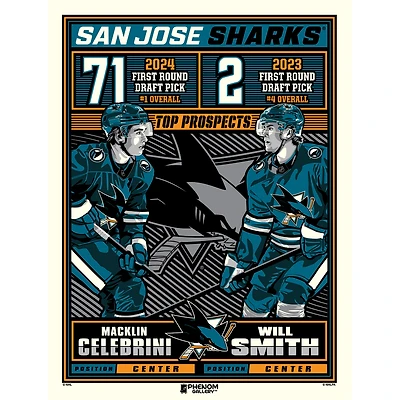 Phenom Gallery Macklin Celebrini & Will Smith San Jose Sharks 18" x 24" Serigraph