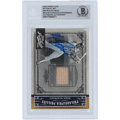 Mike Schmidt Philadelphia Phillies Autographed 2005 Playoff Prime Cuts Material Bat Relic #98 #/50 Beckett Fanatics Witnessed Authenticated Card