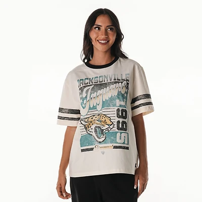 Women's The Wild Collective  Cream Jacksonville Jaguars Vintage Drop Shoulder Oversized Boyfriend T-Shirt
