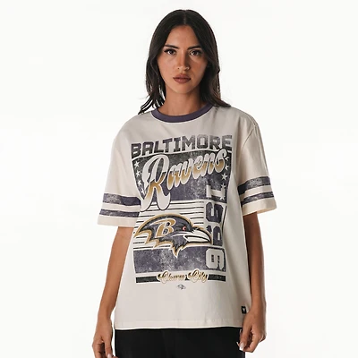 Women's The Wild Collective  Cream Baltimore Ravens Vintage Drop Shoulder Oversized Boyfriend T-Shirt