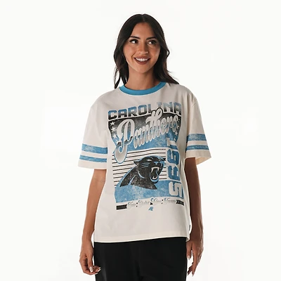 Women's The Wild Collective  Cream Carolina Panthers Vintage Drop Shoulder Oversized Boyfriend T-Shirt