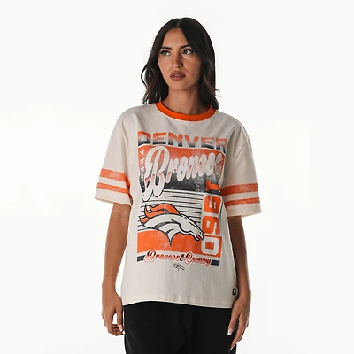 Women's The Wild Collective  Cream Denver Broncos Vintage Drop Shoulder Oversized Boyfriend T-Shirt
