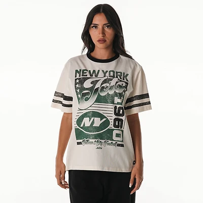 Women's The Wild Collective  Cream New York Jets Vintage Drop Shoulder Oversized Boyfriend T-Shirt