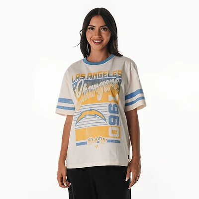 Women's The Wild Collective  Cream Los Angeles Chargers Vintage Drop Shoulder Oversized Boyfriend T-Shirt