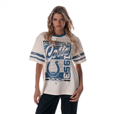 Women's The Wild Collective  Cream Indianapolis Colts Vintage Drop Shoulder Oversized Boyfriend T-Shirt