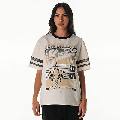 Women's The Wild Collective  Cream New Orleans Saints Vintage Drop Shoulder Oversized Boyfriend T-Shirt