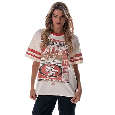 Women's The Wild Collective  Cream San Francisco 49ers Vintage Drop Shoulder Oversized Boyfriend T-Shirt