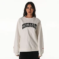 Women's The Wild Collective  White Cincinnati Bengals Rock Crystal Oversized Crewneck Sweatshirt