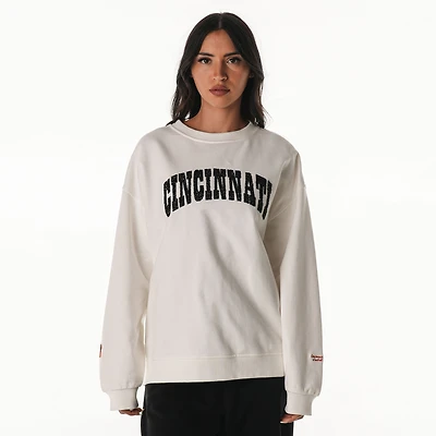 Women's The Wild Collective  White Cincinnati Bengals Rock Crystal Oversized Crewneck Sweatshirt
