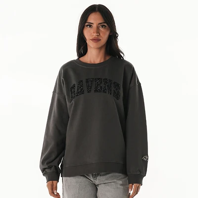 Women's The Wild Collective  Charcoal Baltimore Ravens Rock Crystal Oversized Crewneck Sweatshirt