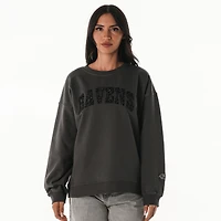 Women's The Wild Collective  Charcoal Baltimore Ravens Rock Crystal Oversized Crewneck Sweatshirt