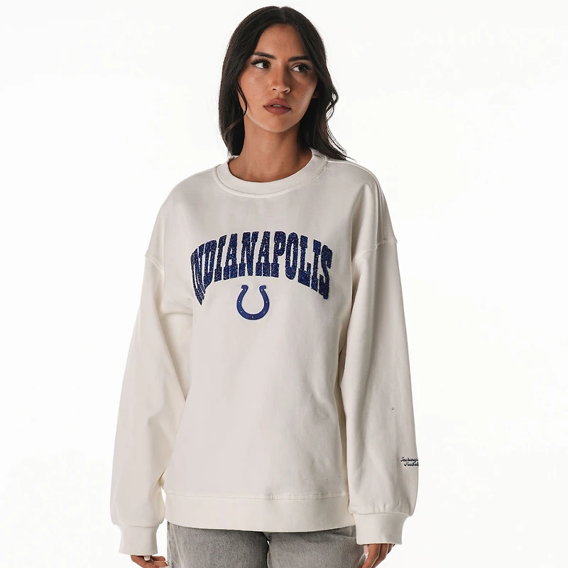 Women's The Wild Collective  White Indianapolis Colts Rock Crystal Oversized Crewneck Sweatshirt