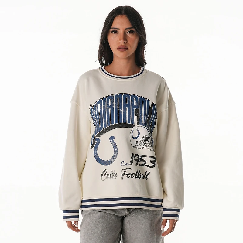 Women's The Wild Collective Cream Indianapolis Colts Oversized Vintage French Terry Sweatshirt