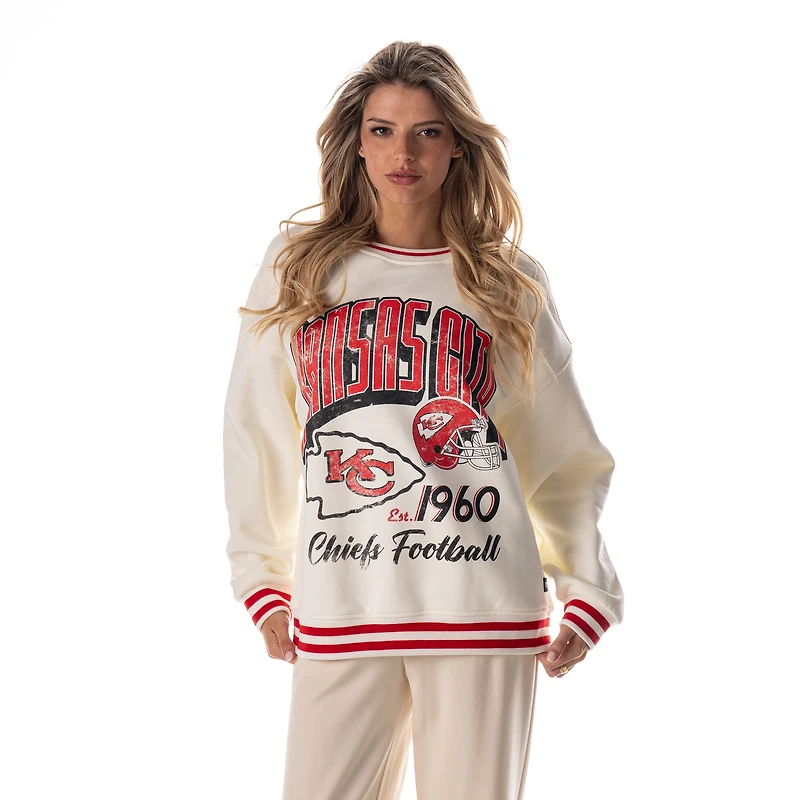 Women's The Wild Collective Cream Kansas City Chiefs Oversized Vintage French Terry Sweatshirt