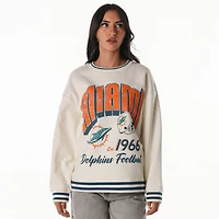 Women's The Wild Collective Cream Miami Dolphins Oversized Vintage French Terry Sweatshirt