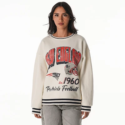 Women's The Wild Collective Cream New England Patriots Oversized Vintage French Terry Sweatshirt