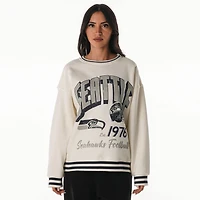 Women's The Wild Collective Cream Seattle Seahawks Oversized Vintage French Terry Sweatshirt
