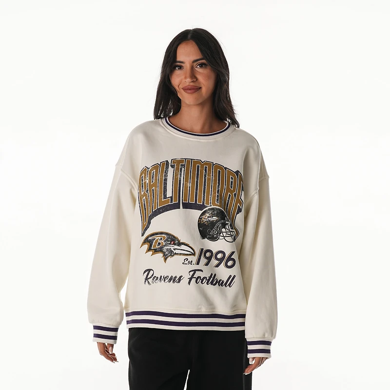 Women's The Wild Collective Cream Baltimore Ravens Oversized Vintage French Terry Sweatshirt