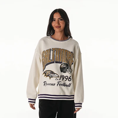 Women's The Wild Collective Cream Baltimore Ravens Oversized Vintage French Terry Sweatshirt