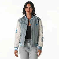 Women's The Wild Collective Denim Detroit Lions Varsity Full-Snap Jacket