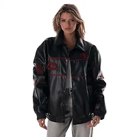 Women's The Wild Collective Black San Francisco 49ers Faux Leather Full-Snap Racing Jacket