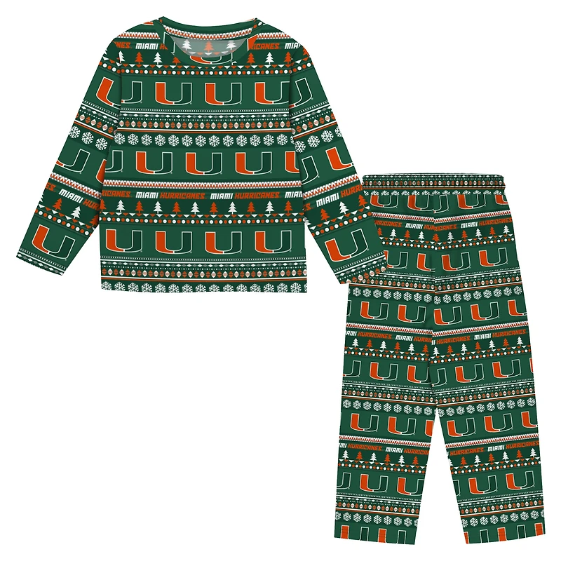 Juvenile Outerstuff Green Miami Hurricanes Ugly Sweater Pajama Set