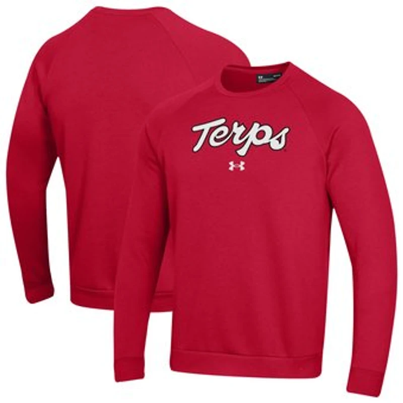 Men's Under Armour Red Maryland Terrapins Script Fleece Pullover Sweatshirt
