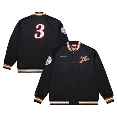Men's Mitchell & Ness Allen Iverson Black Philadelphia 76ers NBA Legends Full-Snap Satin Jacket