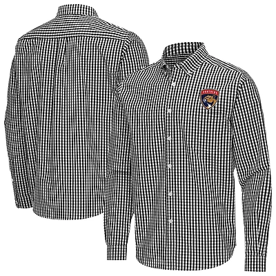 Men's Antigua Black Florida Panthers Ellis Tri-Blend Long Sleeve Button-Down Shirt
