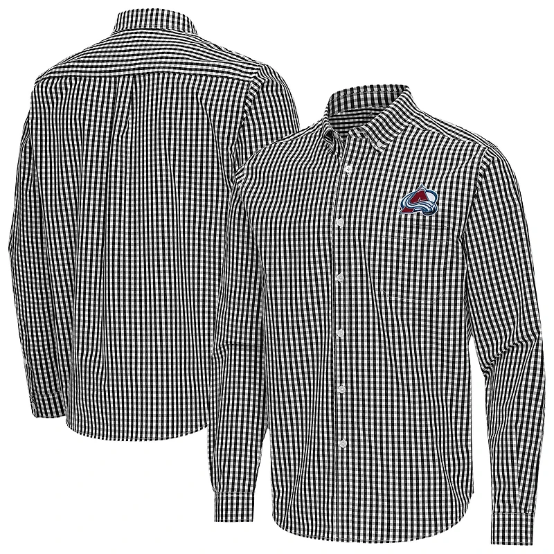 Men's Antigua Black Colorado Avalanche Ellis Tri-Blend Long Sleeve Button-Down Shirt