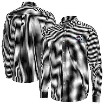 Men's Antigua Black Colorado Avalanche Ellis Tri-Blend Long Sleeve Button-Down Shirt