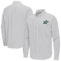 Men's Antigua Gray Dallas Stars Ellis Tri-Blend Long Sleeve Button-Down Shirt